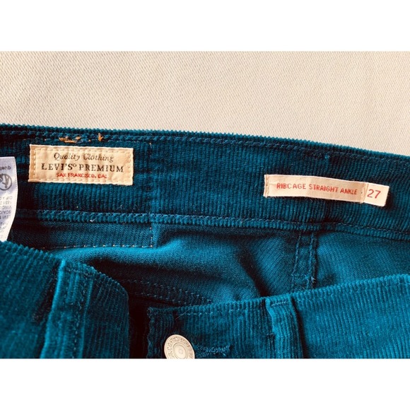 Levi's Corduroy Jeans W27 L29 Deep Teal Blue Green Straight Leg 5 Pocket - Picture 5 of 10